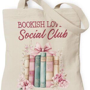 Bookish Lover Tote Bag Canvas Pink Bow Book Club Gift for Women